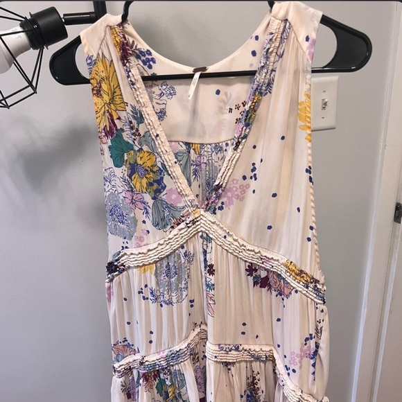 Free People Dresses & Skirts - Free People Cream Floral Tiered Dress with Blue & Yellow Blooms